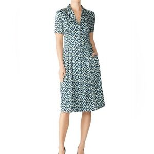Jason Wu Short Sleeve Floral Midi Dress 6 Blue Green Abstract Print Work Weekend